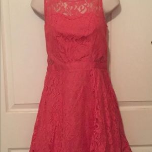 Coral lace mini dress cutout sweetheart NWT